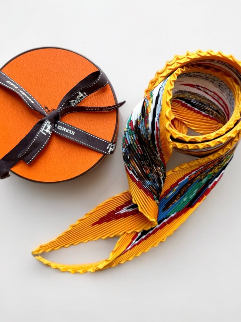 Hermes Orange Silk Carre 90 Original New Orleans Creole Jazz Pleated Scarf
